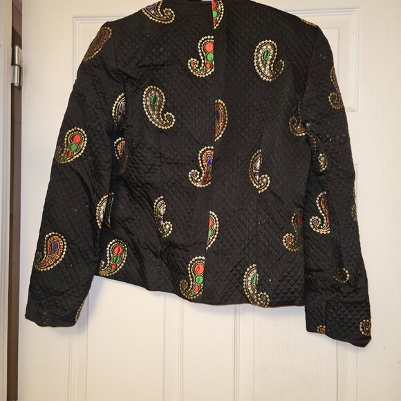 sandy design Black Quilted Paisley Gem Jacket Sz 36 - Picture 9 of 12
